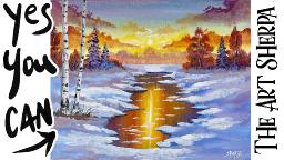 Sunset Winter Landscape 🌟🎨 How to Draw and Paint tutorial for Beginners Winter Wonder #art #painting