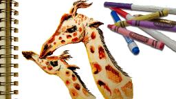 🎨🖍🖍CHEAP ART SUPPLIES🖍🖍 How to Draw a Mother Giraffe and BABY 💜🎨