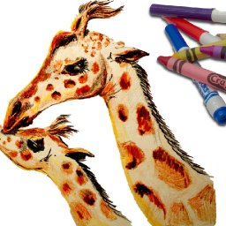 🎨🖍🖍CHEAP ART SUPPLIES🖍🖍 How to Draw a Mother Giraffe and BABY 💜🎨