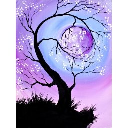 Cherry Tree holding the Moon Step by Step Acrylic Painting for Beginners