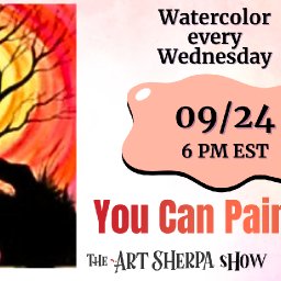 The Art Sherpa Show / Watercolor Sunset Tree Holding the Sun