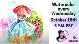 The Art Sherpa Show | Watercolor Line and Wash Umbrella Girl Garden in Rain