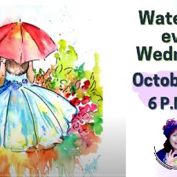 The Art Sherpa Show | Watercolor Line and Wash Umbrella Girl Garden in Rain