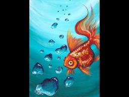 Goldfish and Realistic Underwater Bubbles Step by Step Acrylic Painting Tutorial  for Beginners