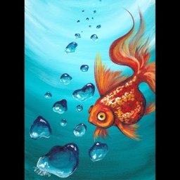 Goldfish and Realistic Underwater Bubbles Step by Step Acrylic Painting Tutorial  for Beginners