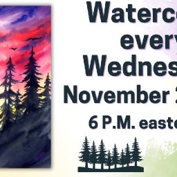 The Art Sherpa Show | Sunset With Tree Silhouette Watercolor