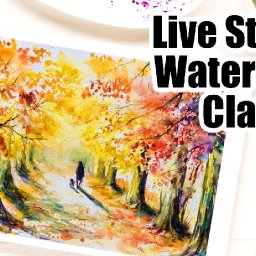 Live streaming EASY watercolor class Autumn tree Tunnel  | TheArtSherpa
