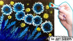 Easy Q-Tip Dandelion and Fireflies Acrylic Painting on Canvas STEP By STEP Beginner Painting
