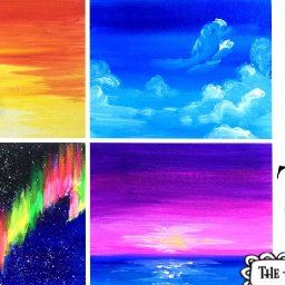 Four EASY simple Skies | Sunset | Aurora Borealis | Fluffy Clouds | YOU can paint tutorial