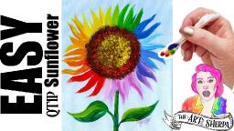 ☆ Easy cotton Swab rainbow Sunflower for beginners 5 minute painting ☆ #14  | TheArtSherpa