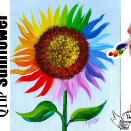 ☆ Easy cotton Swab rainbow Sunflower for beginners 5 minute painting ☆ #14  | TheArtSherpa
