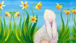 Simple Spring Bunny and Daffodils  Acrylic Painting  for Beginners