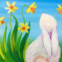 Simple Spring Bunny and Daffodils  Acrylic Painting  for Beginners