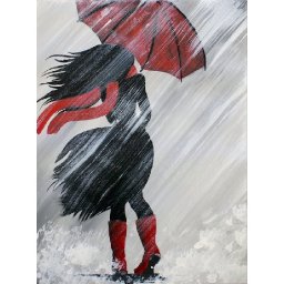 A Girl Walking in the Rain Acrylic Painting on Canvas for Beginners