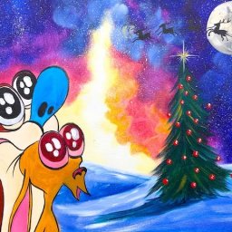 Ren and Stimpy Holiday  LIVe paint acrylic painting