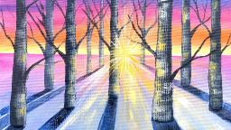 Sunlight through Trees Acrylic Painting Tutorial Beginners on canvas