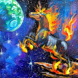 Beginner Acrylic Painting tutorial Galaxy Fire Unicorn step by step