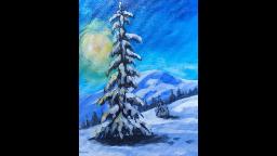 LONE Pine  tree in snow  LIVE Acrylic Painting for Beginners