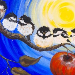 Chickadee Flock  and Apple Branch fall painting Tutorial for Beginners