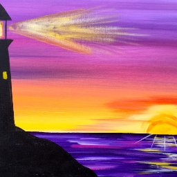 Sunrise Lighthouse Step by Step Acrylic Painting on Canvas for Beginners