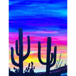 Easy Desert Sunset Saguaro's in silhouette Acrylic painting tutorial on Canvas