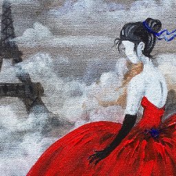 Red Dress Eiffel Tower beginner Acrylic Painting class ANGELOONEY