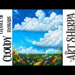 Fluffy Clouds and Wild flowers landscape How to paint  Acrylic