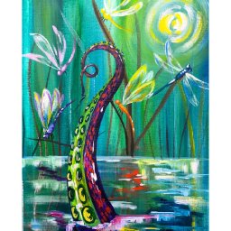 Kevin the Kraken visits Dragonflies Acrylic painting tutorial Q and A