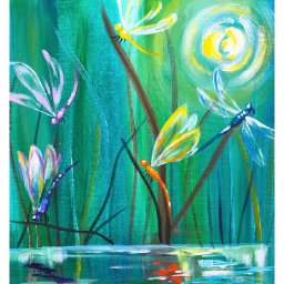 Dragonfly Pond Easy Beginner Acrylic Painting tutorial