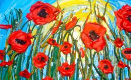 3D Popping Poppies Impasto Pallet Knife Acrylic tutorial