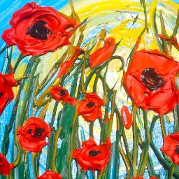 3D Popping Poppies Impasto Pallet Knife Acrylic tutorial