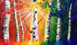 Paint Night Tutorial Rainbow Birch tree's Beginner Acrylic Tutorial ASL