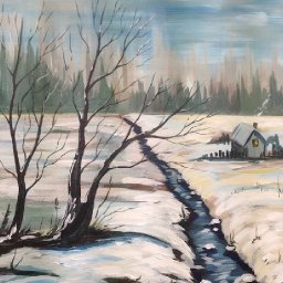 Acrylic painting tutorial Winter Snow Scene Landscape Big canvas