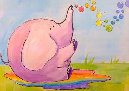 Beginner painting lesson  | Kawaii Elephant with Rainbow Bubbles | Art Sherpa For Kids