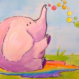 Beginner painting lesson  | Kawaii Elephant with Rainbow Bubbles | Art Sherpa For Kids