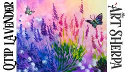 Easy Q-tip painting technique lavender with simple butterfly