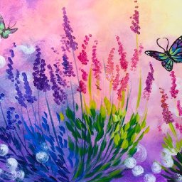 Easy Q-tip painting technique lavender with simple butterfly