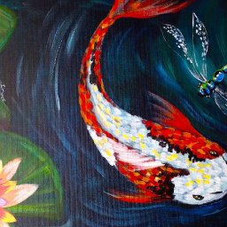 How to Paint Koi Fish Dragon fly and Waterlilies Easy Beginner Acrylic