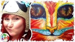 #pawgustart #painting How to paint The Fire Cat big eyes in acrylic surreal art lesson live