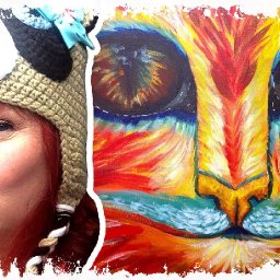 #pawgustart #painting How to paint The Fire Cat big eyes in acrylic surreal art lesson live