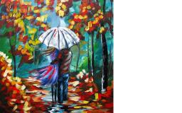 Lovers Walking in Rain | Umbrella Art | Beginners Acrylic Painting