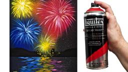 EASY Fireworks Over Water Acrylic painting Tutorial Liquitex Spray Paint