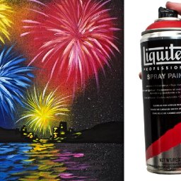 EASY Fireworks Over Water Acrylic painting Tutorial Liquitex Spray Paint