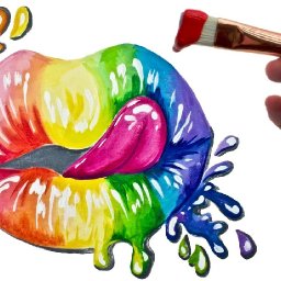 Beginners Splatter Rainbow Realistic  Lips  Acrylic Painting on Canvas