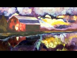 Landscape  Acrylic Painting on Canvas tutorial Red Barn Reflected in a Lake