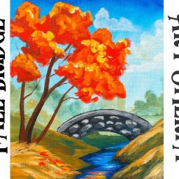 How to paint with Acrylic on Canvas  Fall tree Bridge and Stream Beginners Tutorial