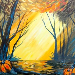 Fall Forest with pumpkins Step by Step Acrylic Beginners painting lesson