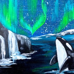 Beginner Aurora Borealis and Orca Whale  Acrylic painting tutorial step by step