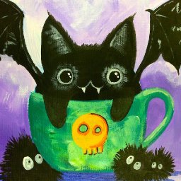 Black Cat Bat Kawaii | EASY Acrylic Painting | The Art sherpa FOR KIDS