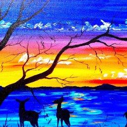 Beginners acrylic painting tutorial | Deer and Sunset Lake | Silhouette